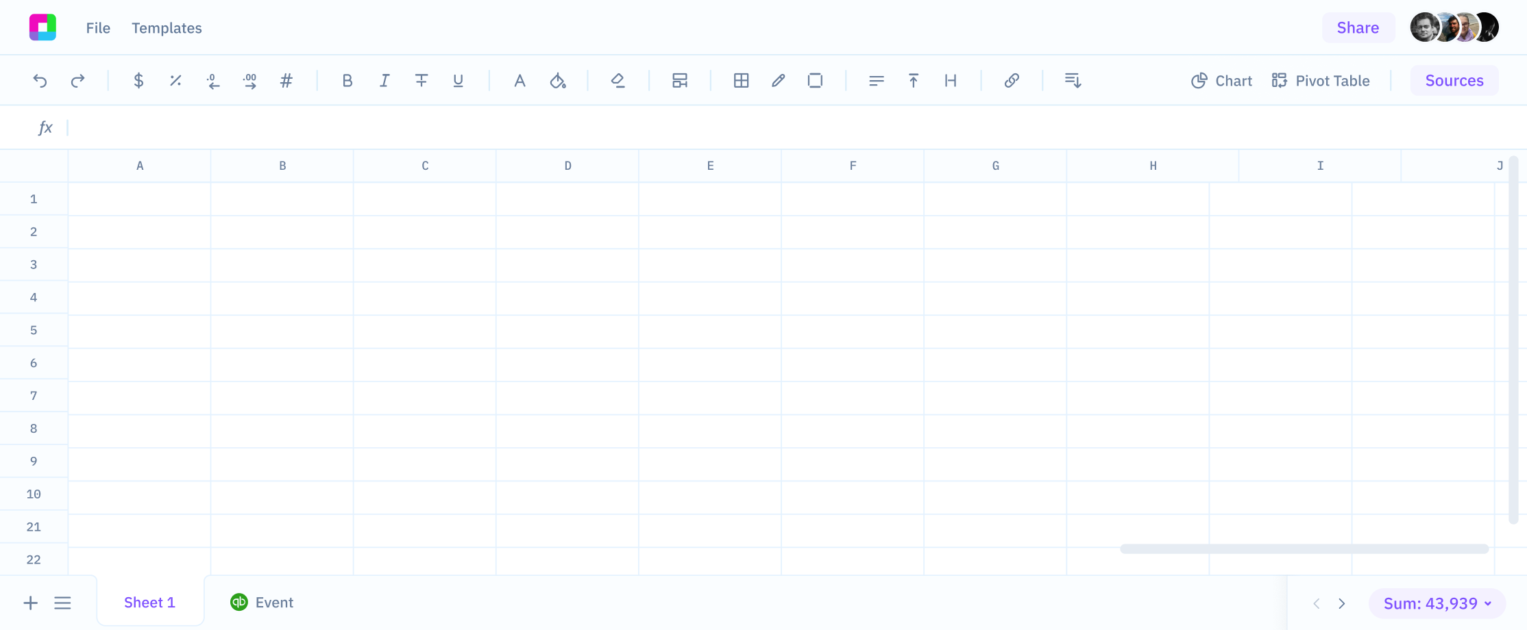 Sourcetable's spreadsheet user interface